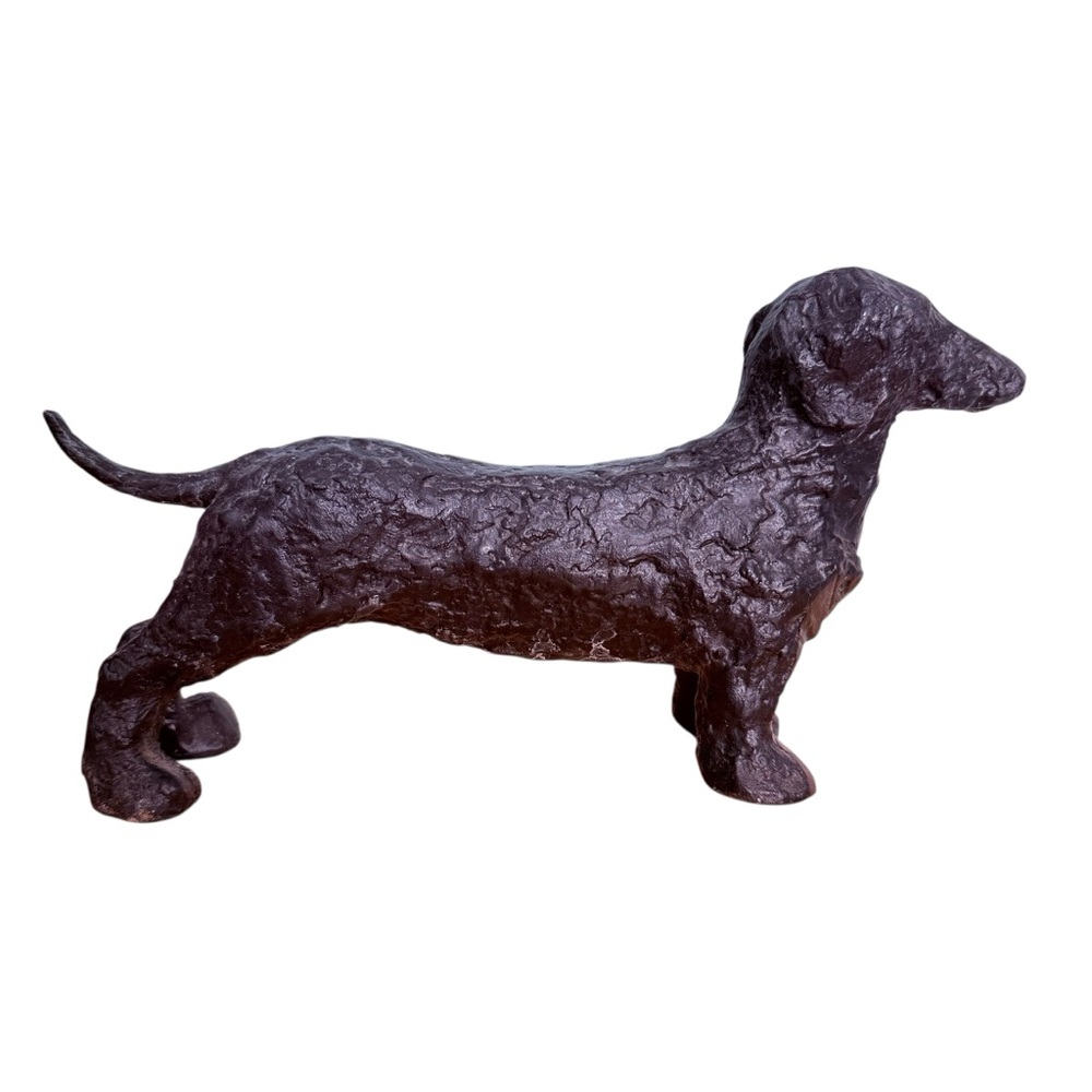 Cast Black Metal Dachshund WEINER DOG Figurine Sculpture 10" Dixie Door Stop